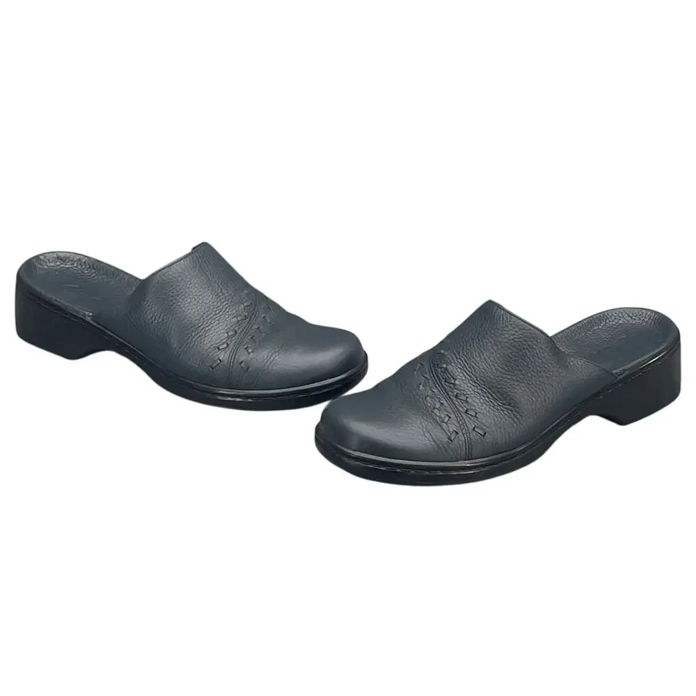 Clarks Navy Blue Leather Slip On Comfort Slide Clog Mule Shoe Women 8M